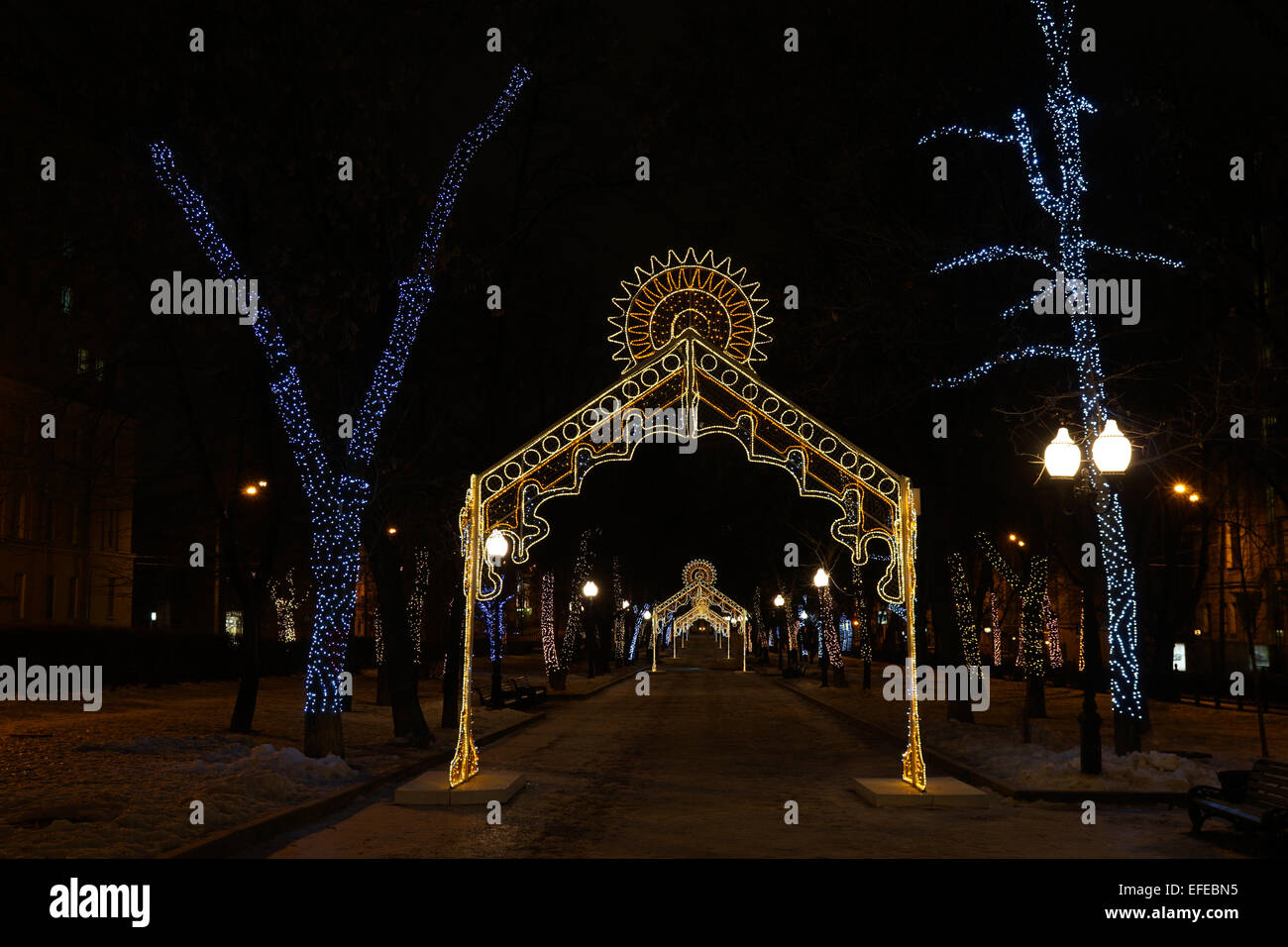 LED light arches on Gogolevsky Boulevard in Moscow Stock Photo