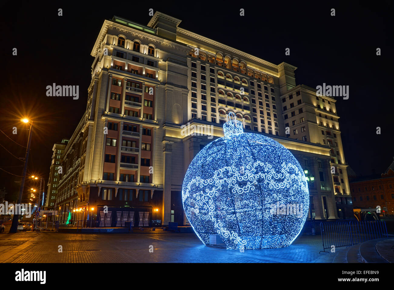 Large holiday ornament made of led lights on Manezh Square in Moscow Stock Photo