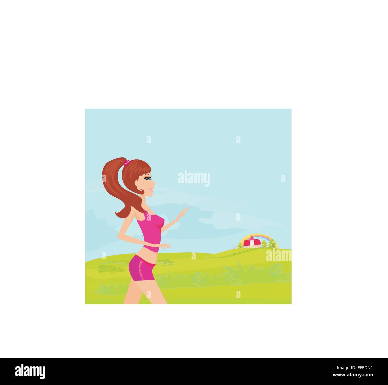 Jogging girl in summer on rural landscape Stock Vector Image & Art - Alamy