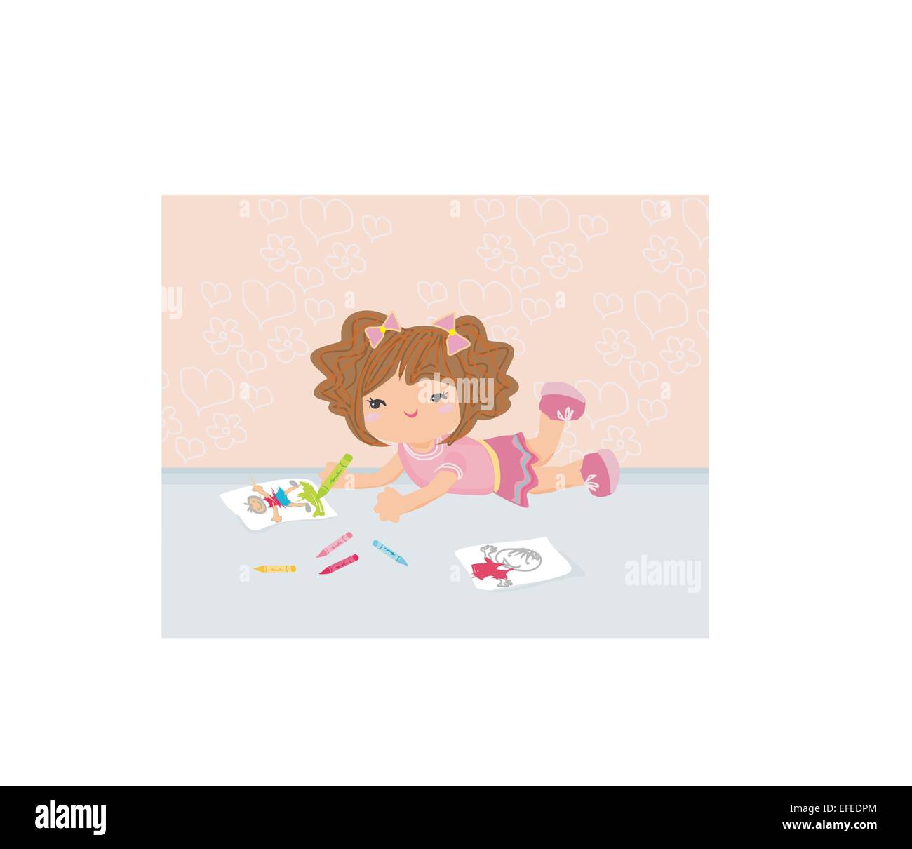 sweet little girl drawing artwork with crayons Stock Vector Image & Art ...