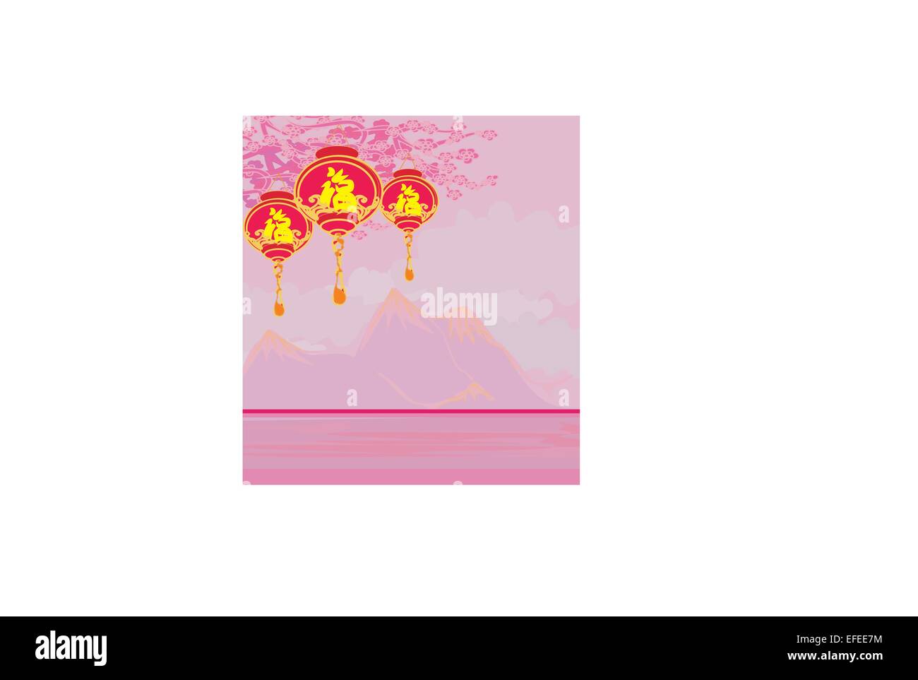 Chinese New Year with lanterns card, vector Stock Vector Image & Art ...
