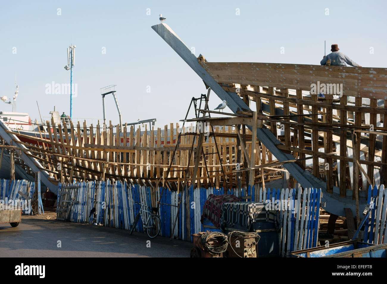Boat building in Esaouira Morocco Stock Photo