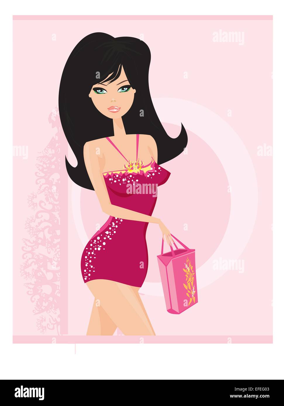 Fashion young slim woman with shopping bag Stock Vector