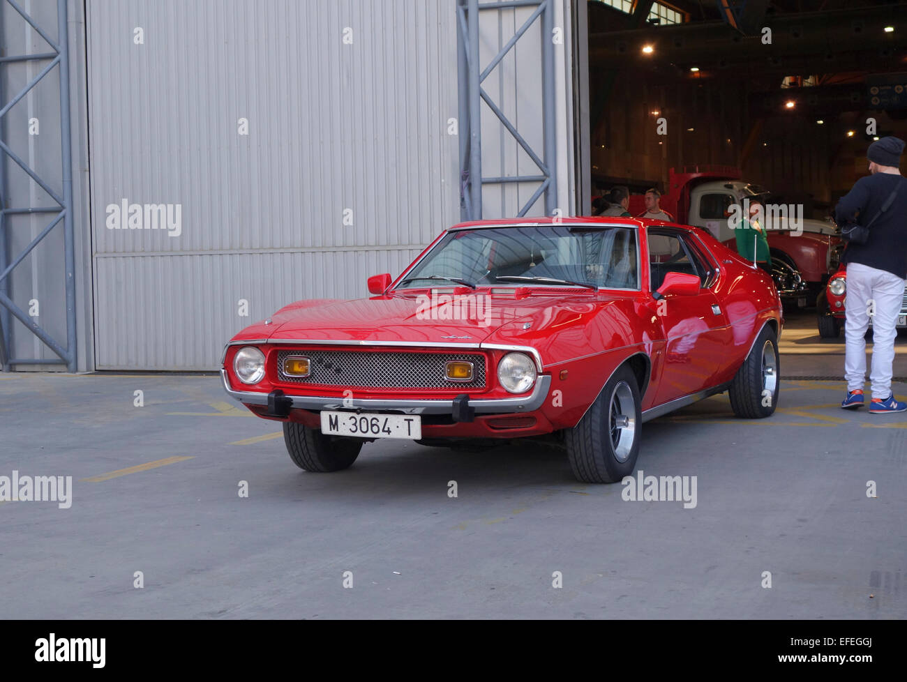 AMC Javelin 1973, leaving warehouse, at classic car show in Southern Spain. Stock Photo