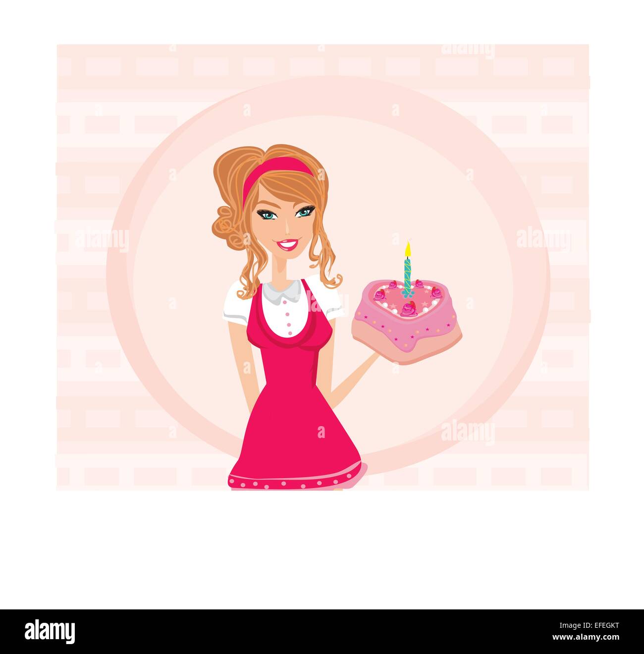 Beautiful lady with birthday cake Stock Vector Image & Art - Alamy