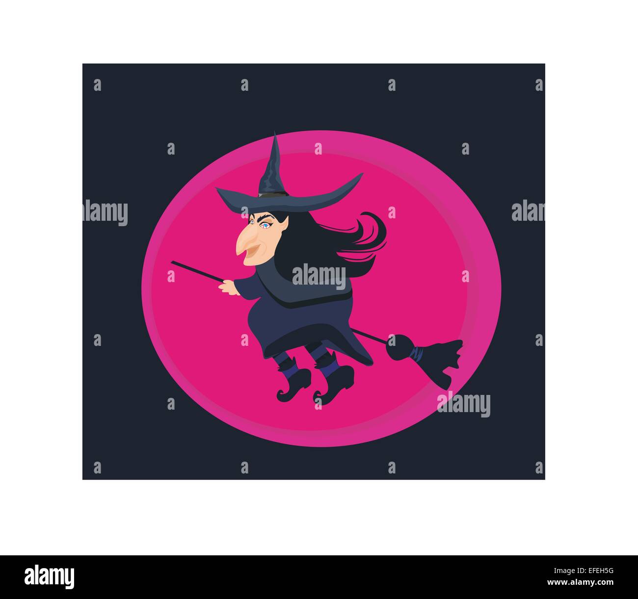 cartoon wicked witch flying on a broomstick Stock Vector