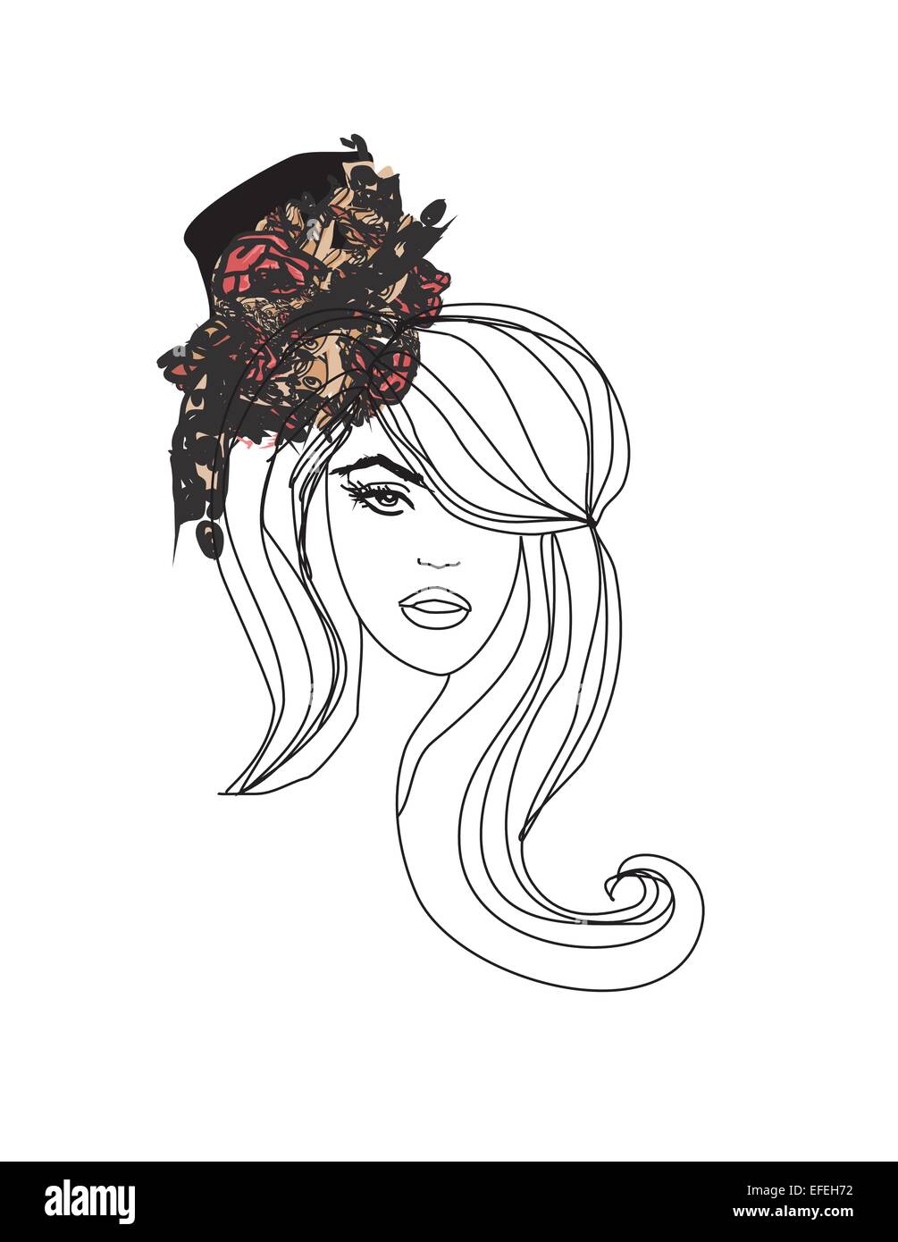Abstract Beautiful Woman Doodle Portrait Stock Vector Art