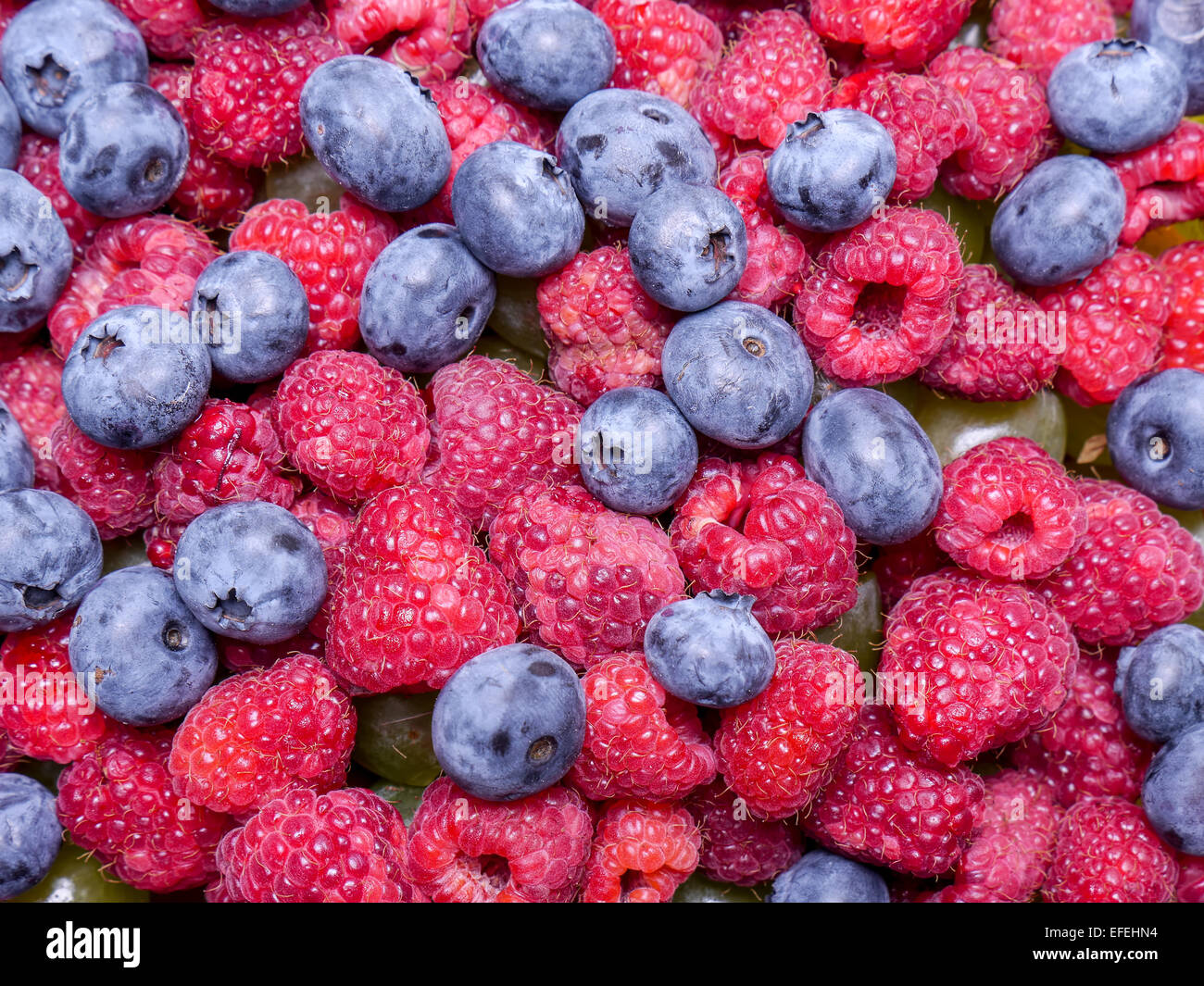 Mix of juicy and ripe raspberries and cowberries Stock Photo