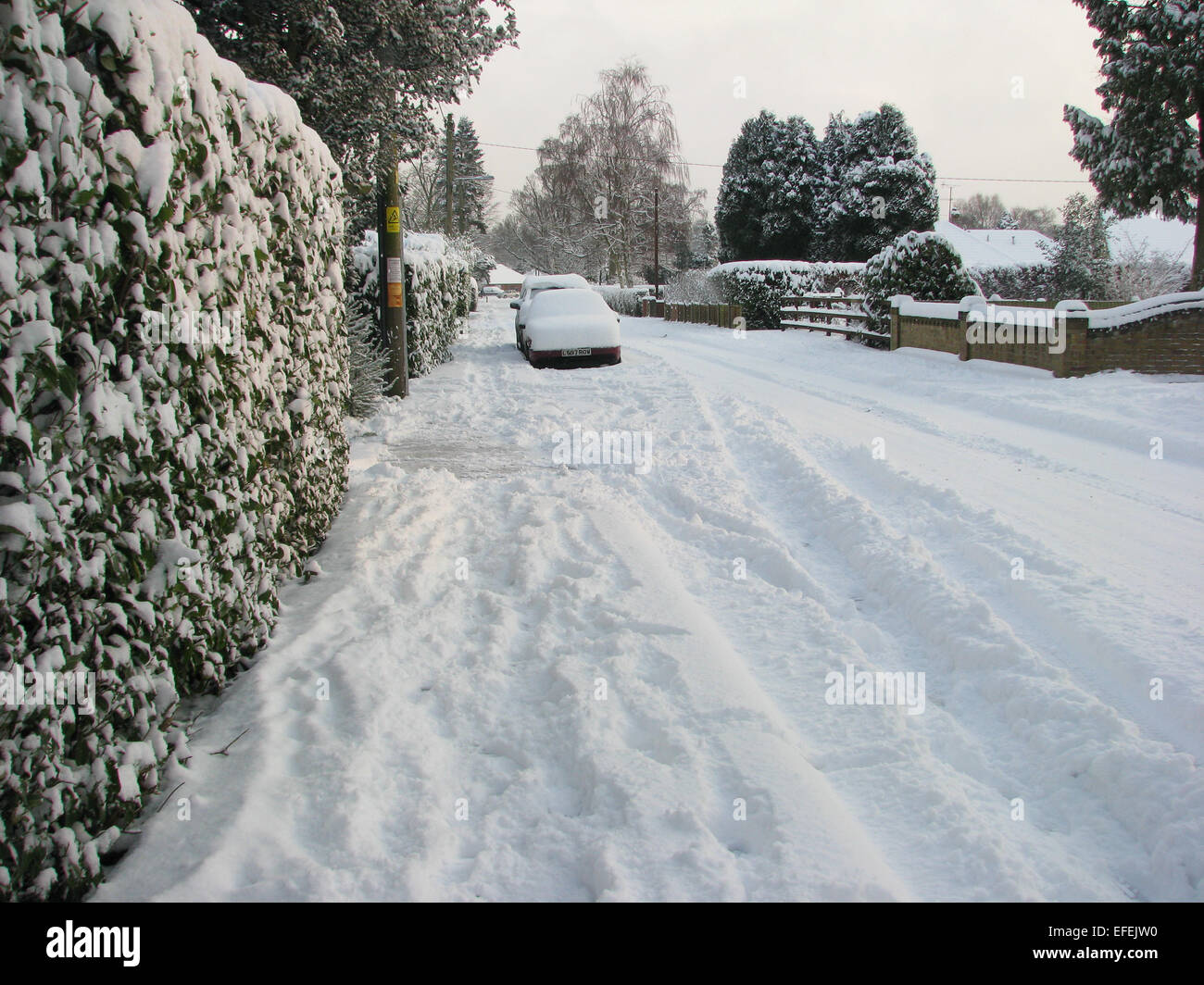 Drift Road, Whitehill, Bordon, Hampshire, England covered in snow from 2009. Stock Photo
