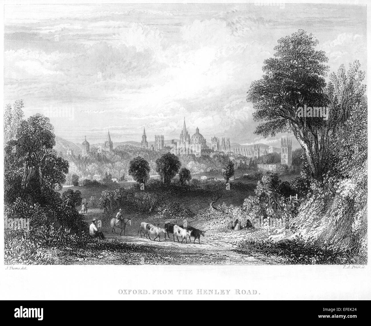 An engraving of Oxford from the Henley Road scanned at high resolution