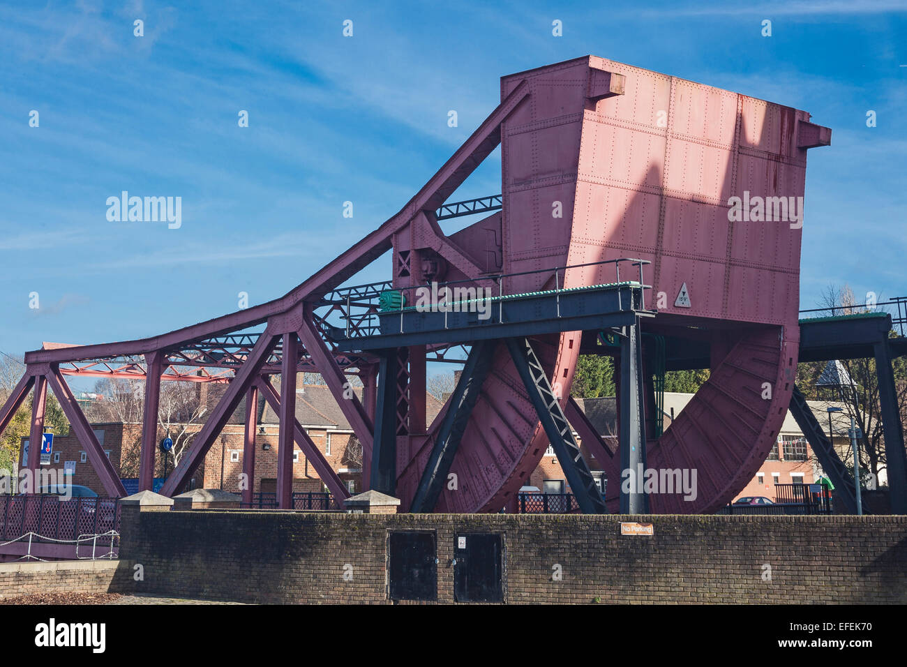 London, Shadwell Basin   The Garnet Street steel bascule road bridge dating from the early 1930s Stock Photo