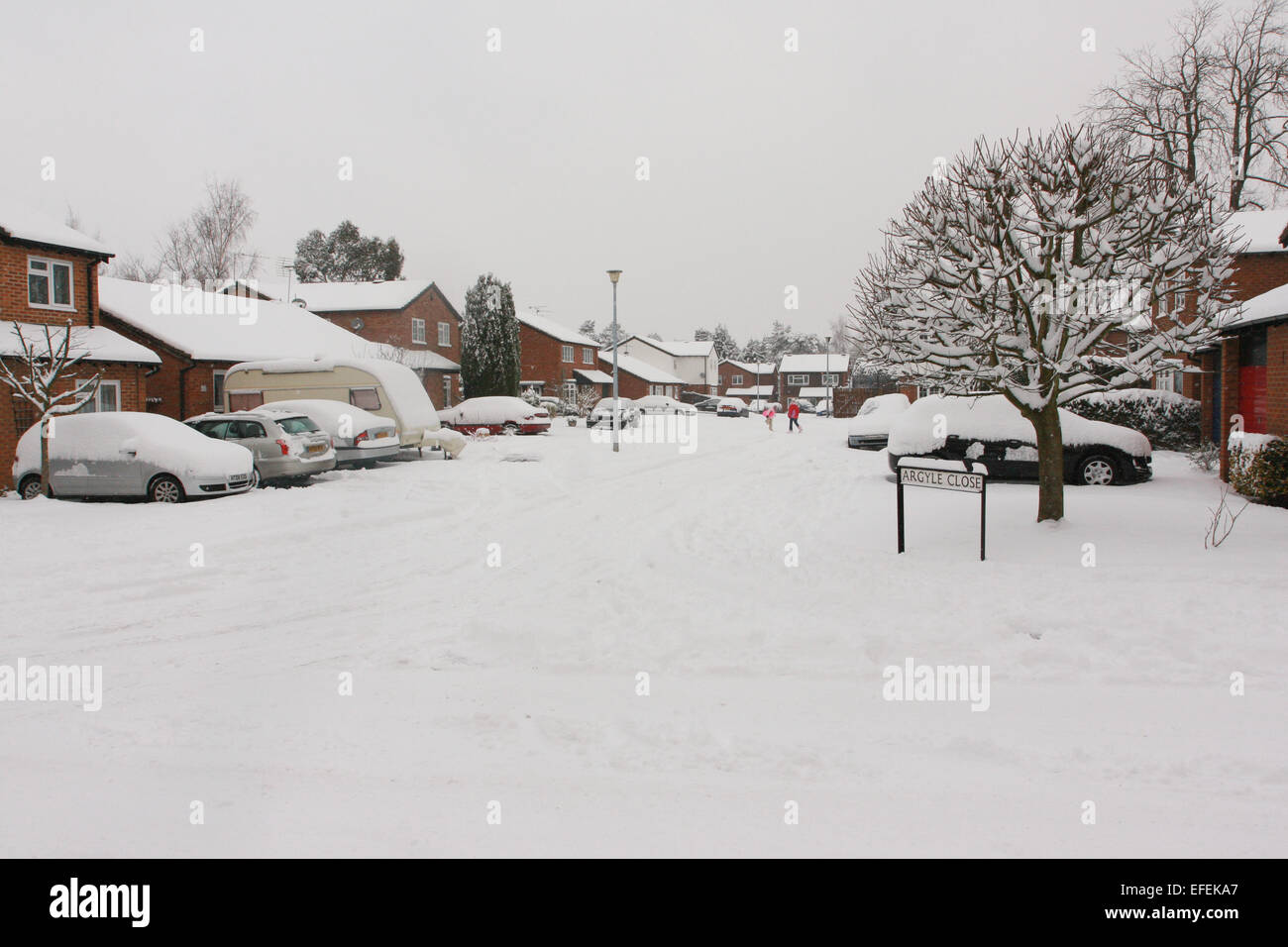 Argyle Close, Whitehill, Bordon, Hampshire, England covered in snow from 2009. Stock Photo