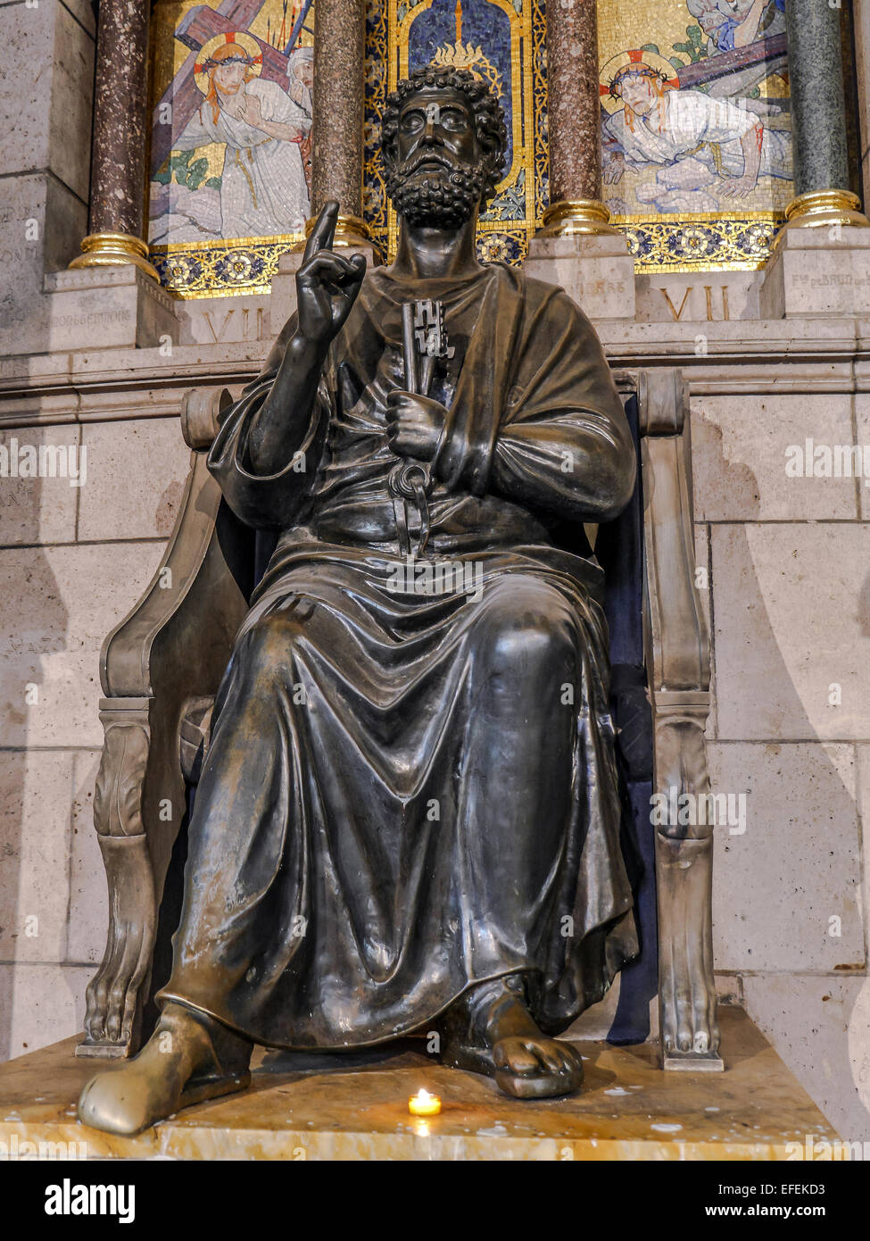 St Peter statue inside the Sacre-Coeur Basilica Stock Photo