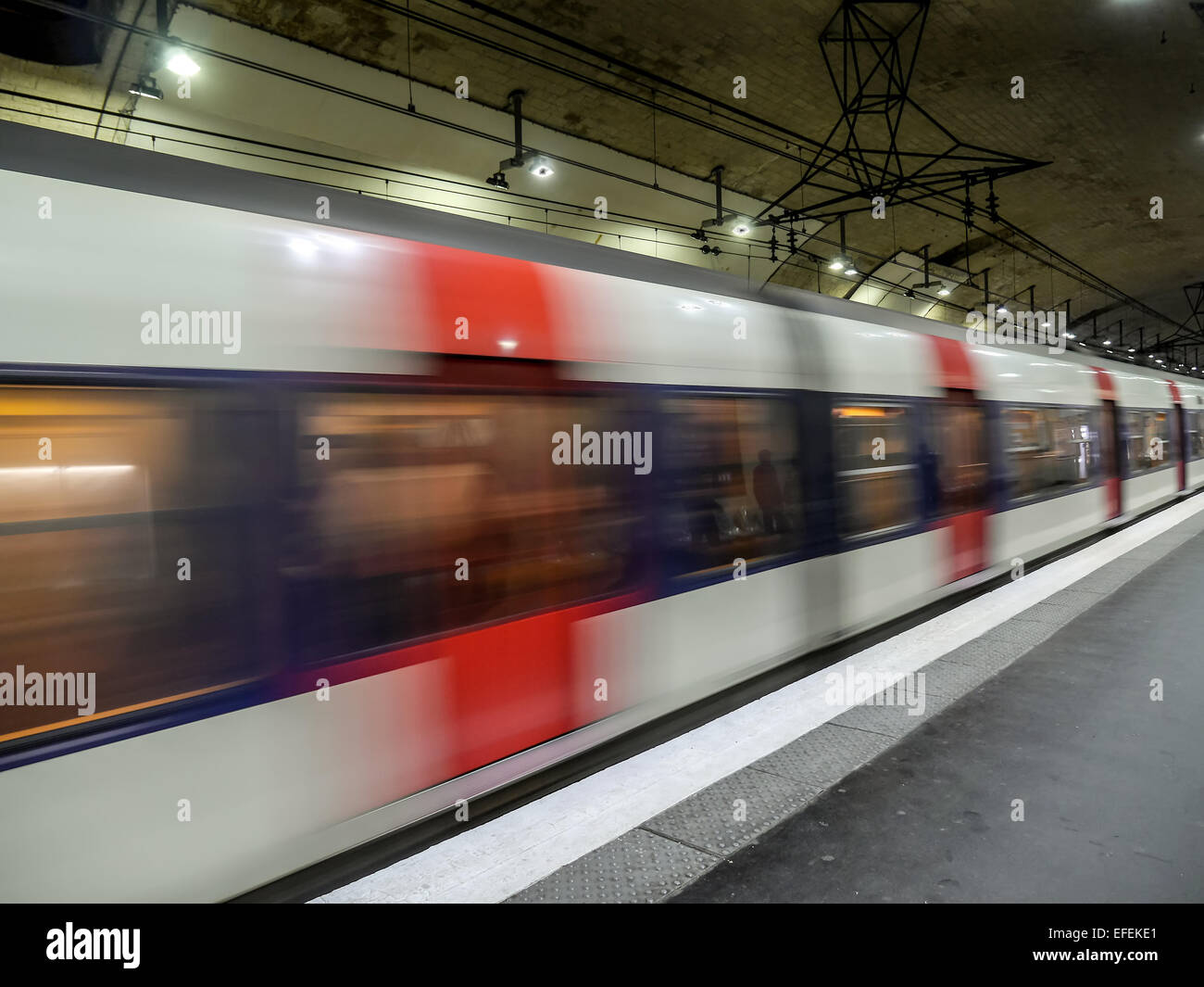 Parisian subway train in motion blur Stock Photo