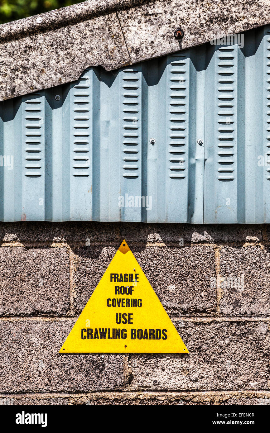 A notice warning about a fragile roof Stock Photo Alamy