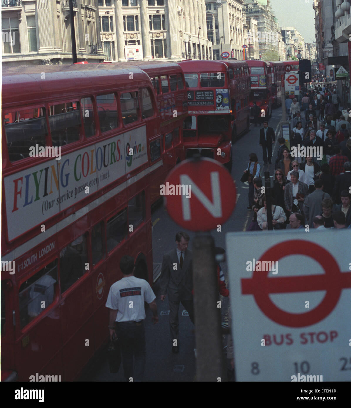 Bus traffic Jam in London oxford street jammed with Routemaster Buses London Stock Photo Alamy