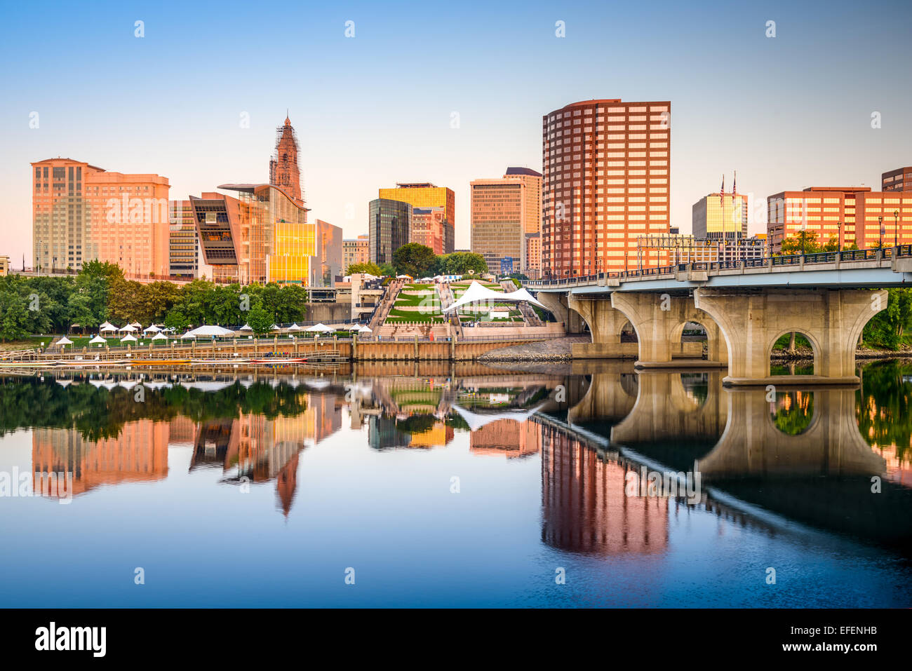 Hartford, Connecticut, USA downtown city skyline on the river. Stock Photo