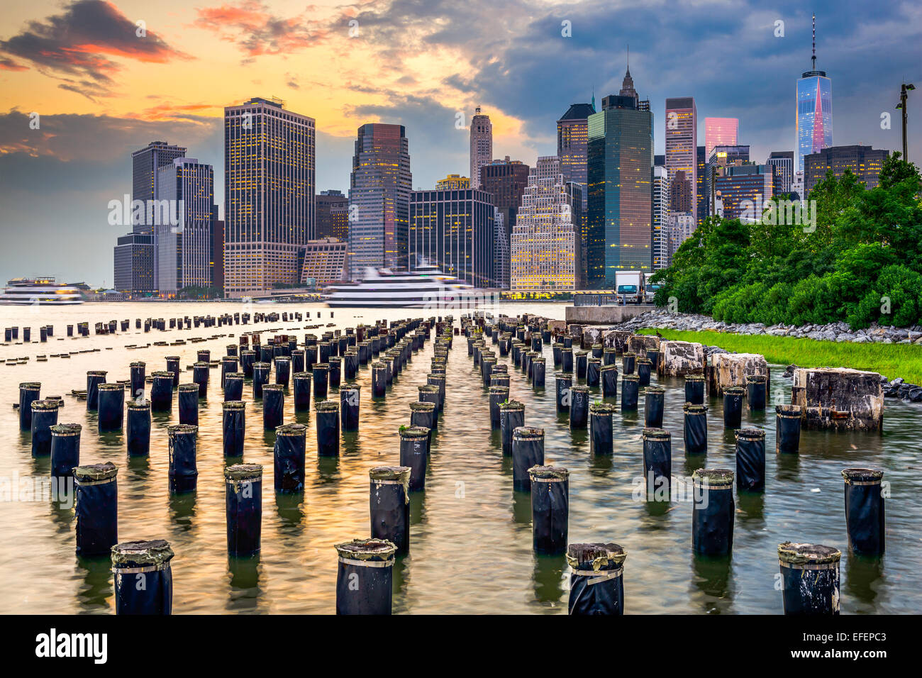 New York City, USA city skyline on the East River. Stock Photo
