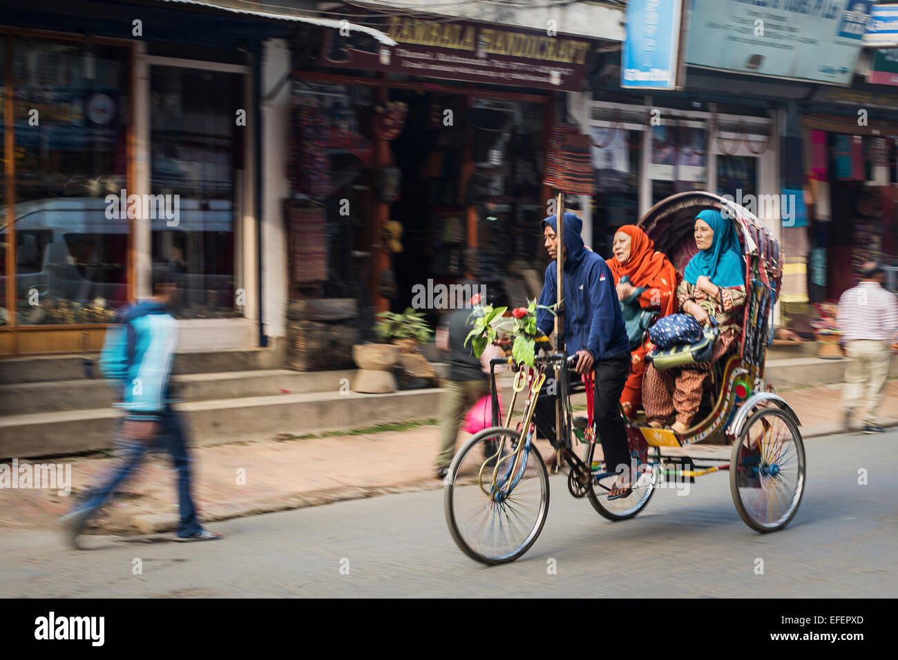 Rickshaw in Thamel, Kathmandu city, Nepal Stock Photo