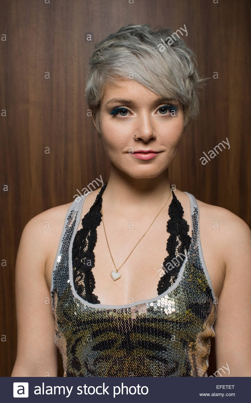 Portrait of confident stylish woman with short hair Stock Photo