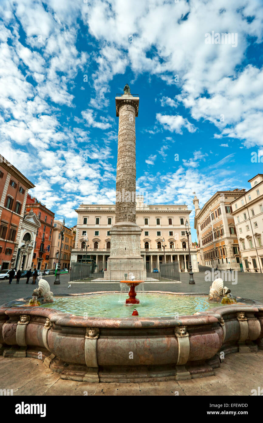 Marco Aurelio column, Piazza colonna, Rome, Italy. Stock Photo