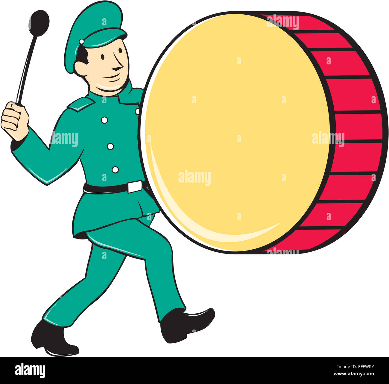 Illustration of a marching band brass band drummer beating drum viewed