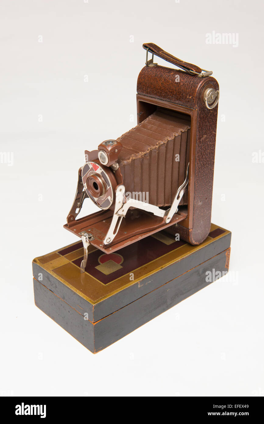 Eastman-Kodak Company 1A Gift model camera, designed for the 1930 Christmas season, with art deco theme by Walter Dorwin Teague. Stock Photo