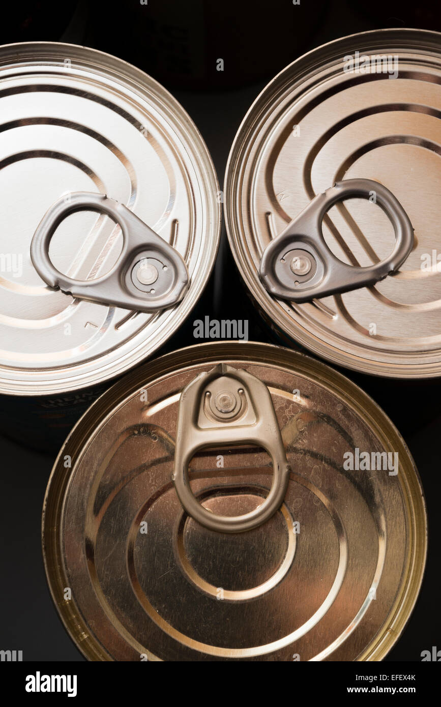 Tin cans with ring pulls from above Stock Photo Alamy