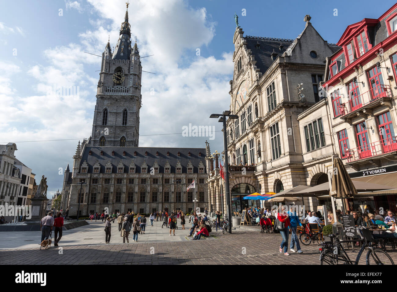 Sint-Baafsplein square with the Het Belfort Stock Photo