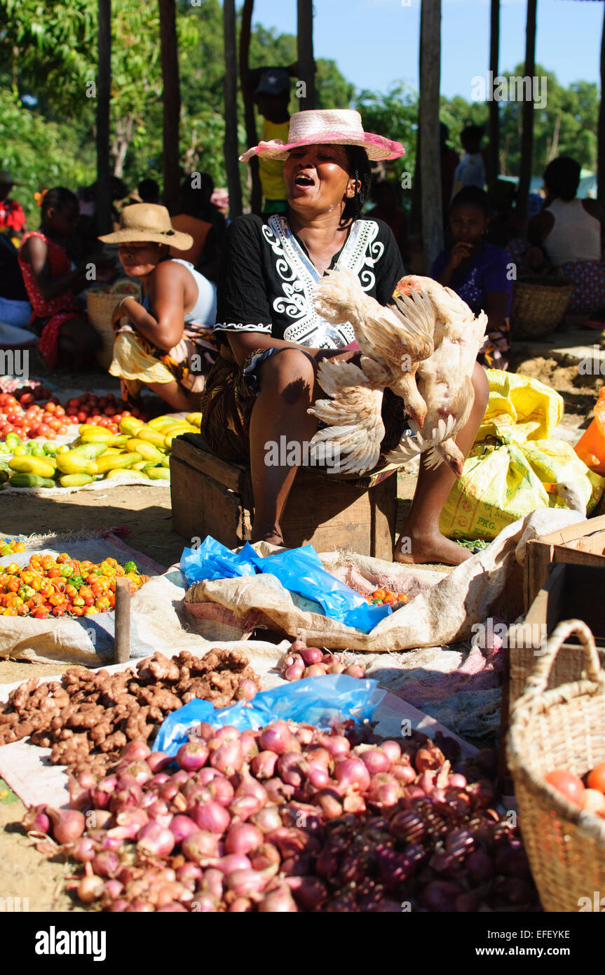 At a rural food market in Madagascar Stock Photo