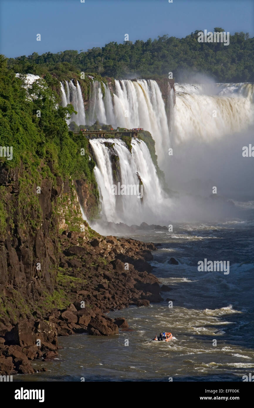 View of Brazil (left), waterfalls and Iguazu River, from Iguazu National Park, Argentina Stock Photo