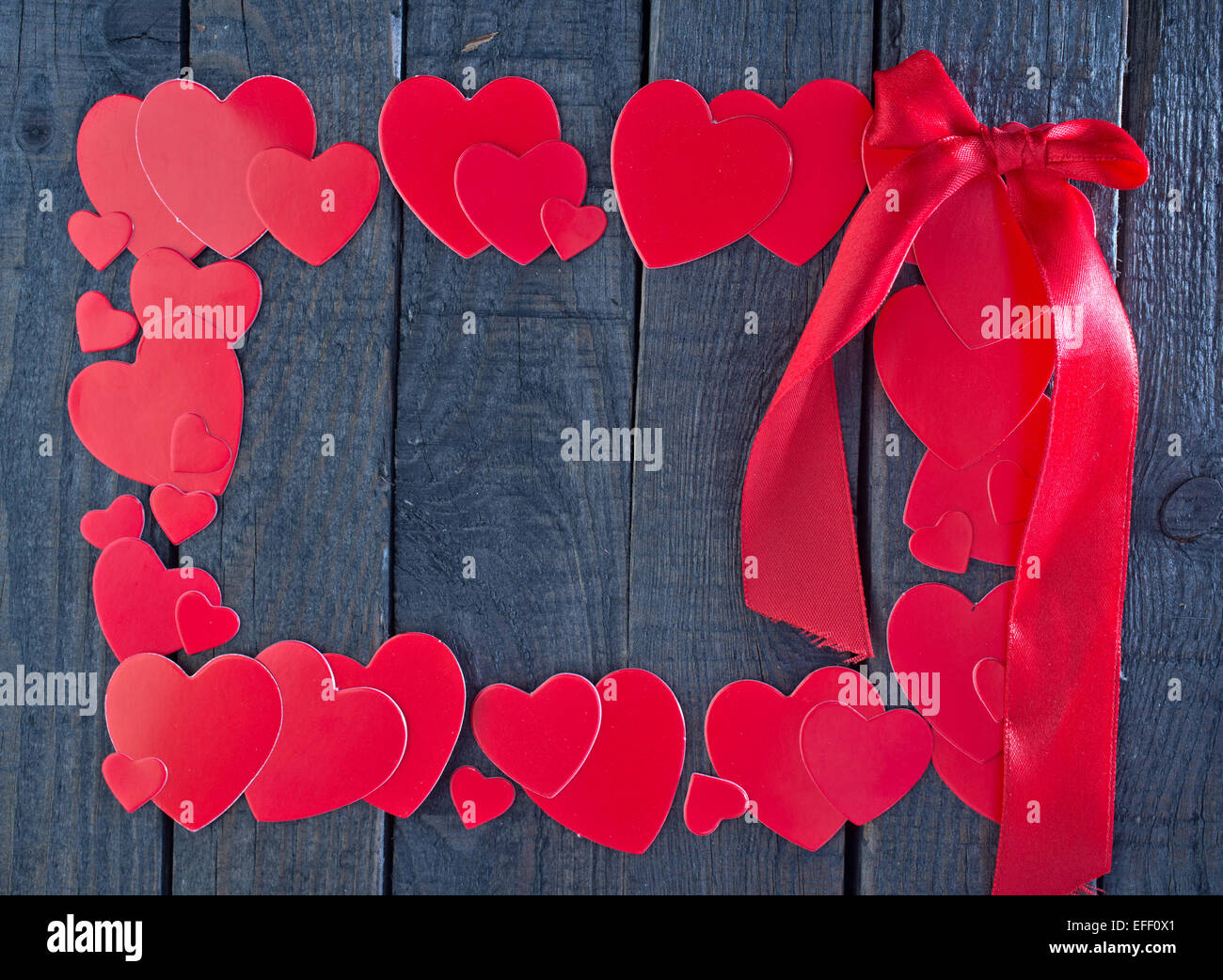 red hearts from paper on the wooden board Stock Photo - Alamy