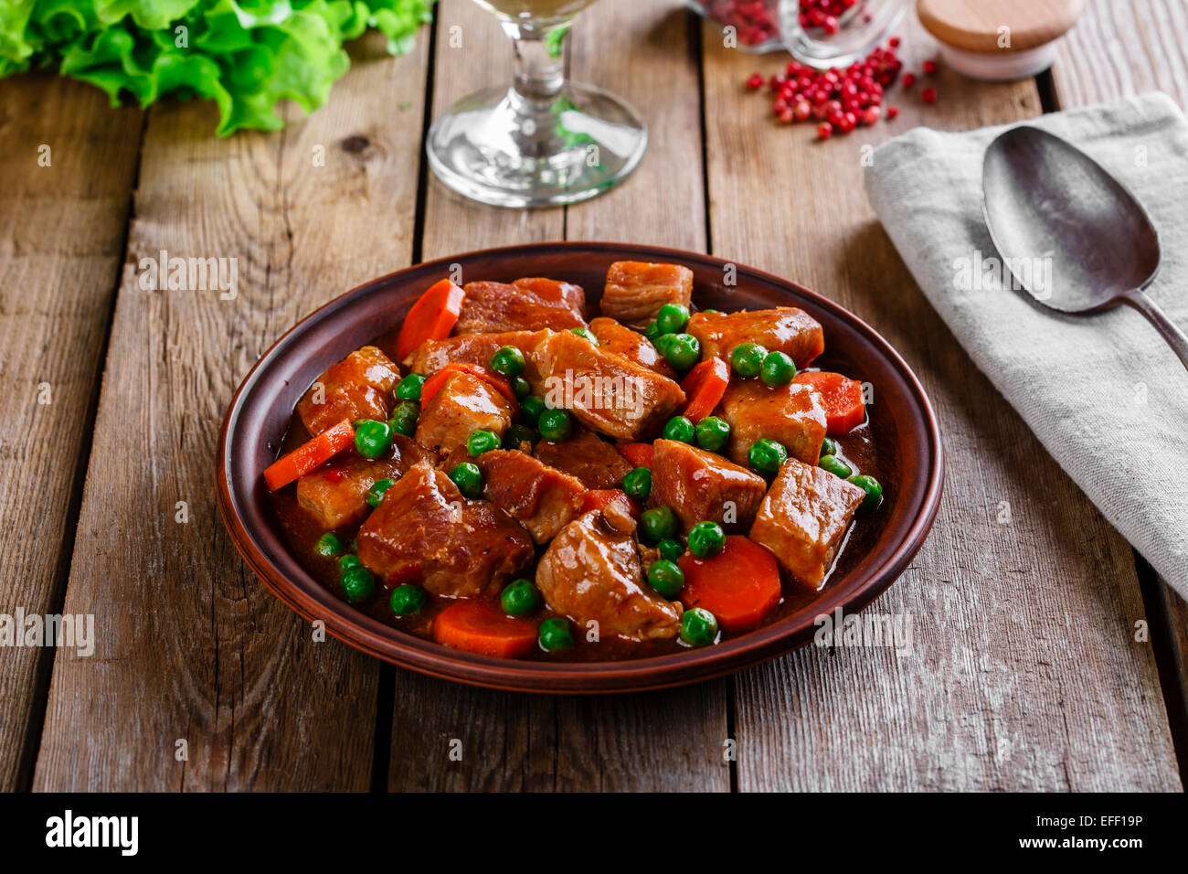 beef stew with peas and carrot Stock Photo Alamy