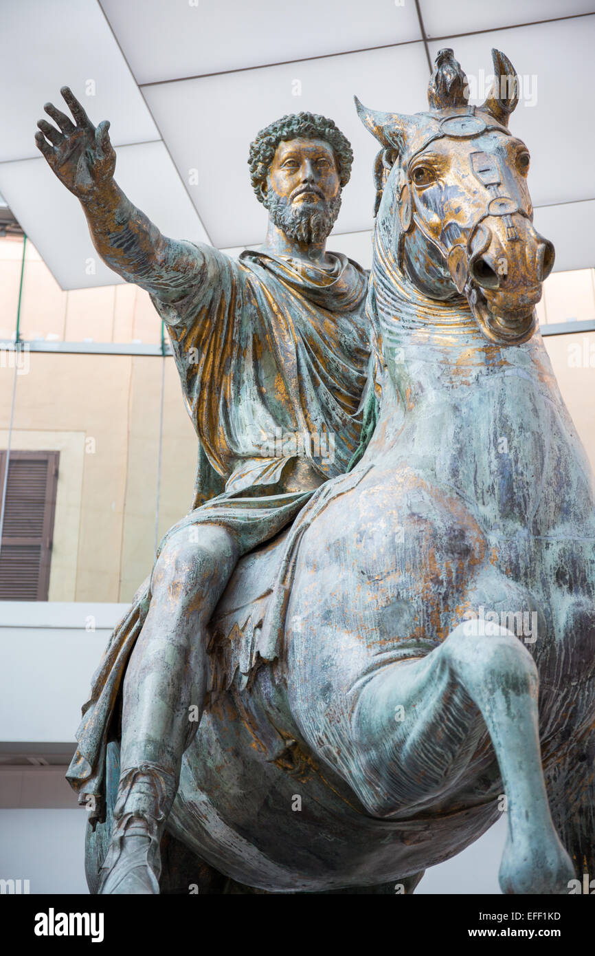 Bronze equestrian statue of the Roman emperor Marcus Aurelius on ...