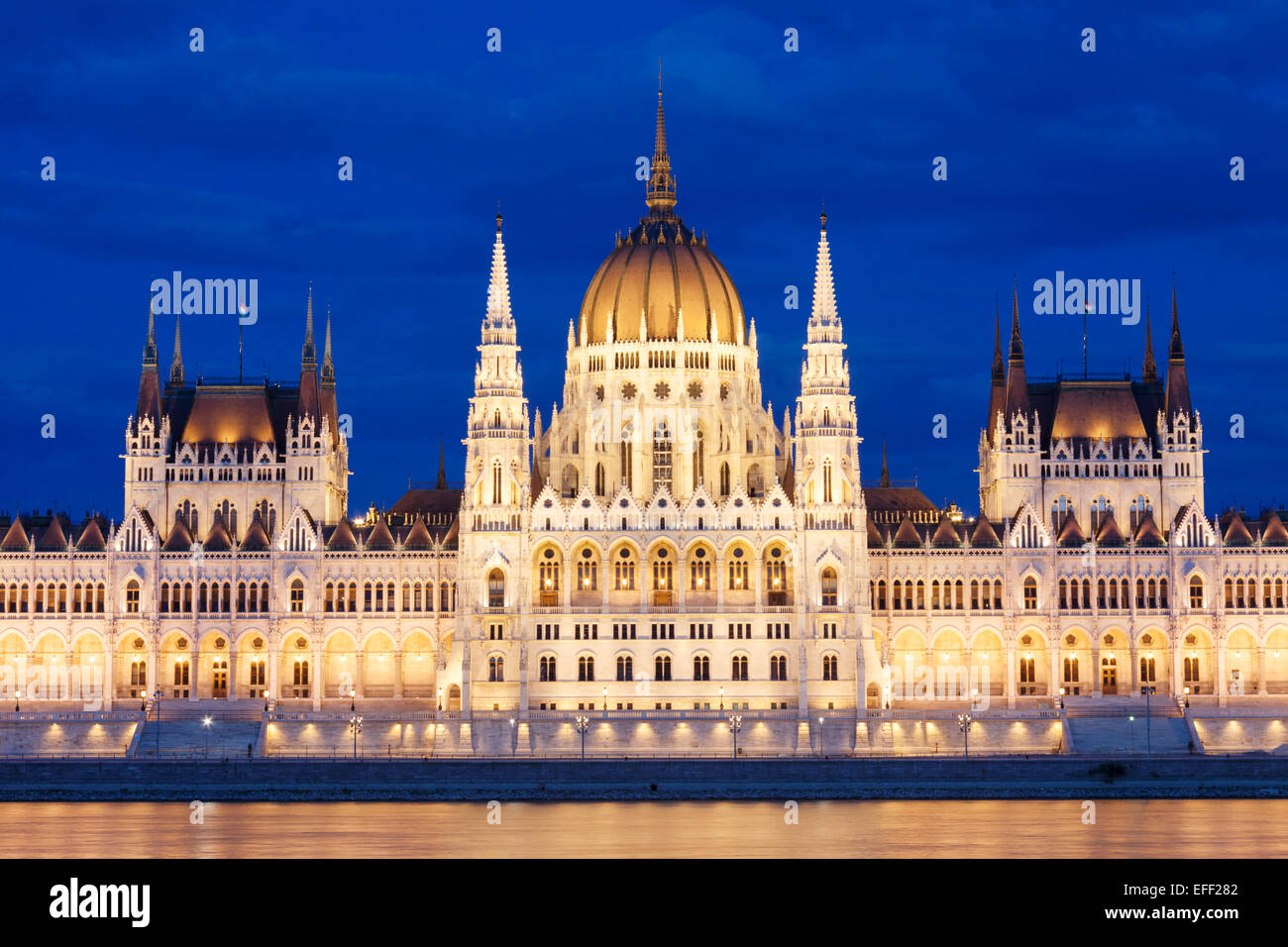 Budapest Parliament building at blue hour.  Hungary Stock Photo