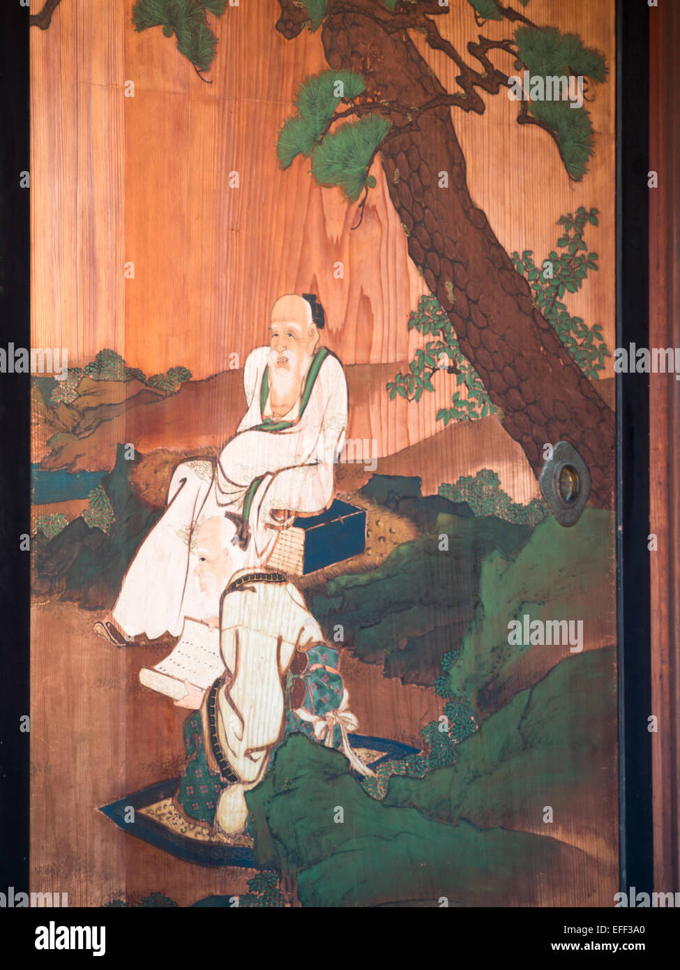 Kyoto Imperial Palace traditional Japanese painting in wooden door Stock Photo