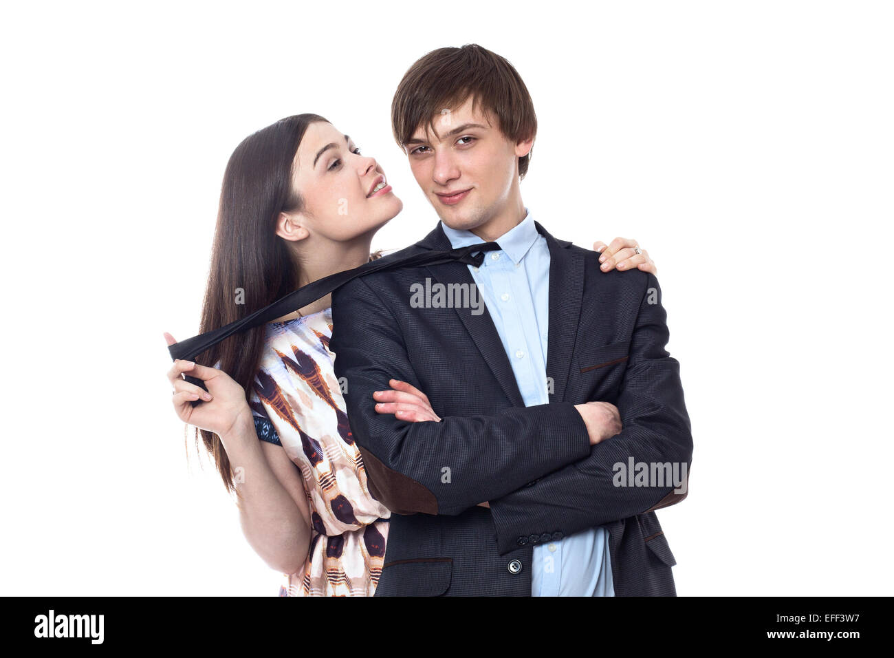 young couple isolated on white background embracing Stock Photo - Alamy
