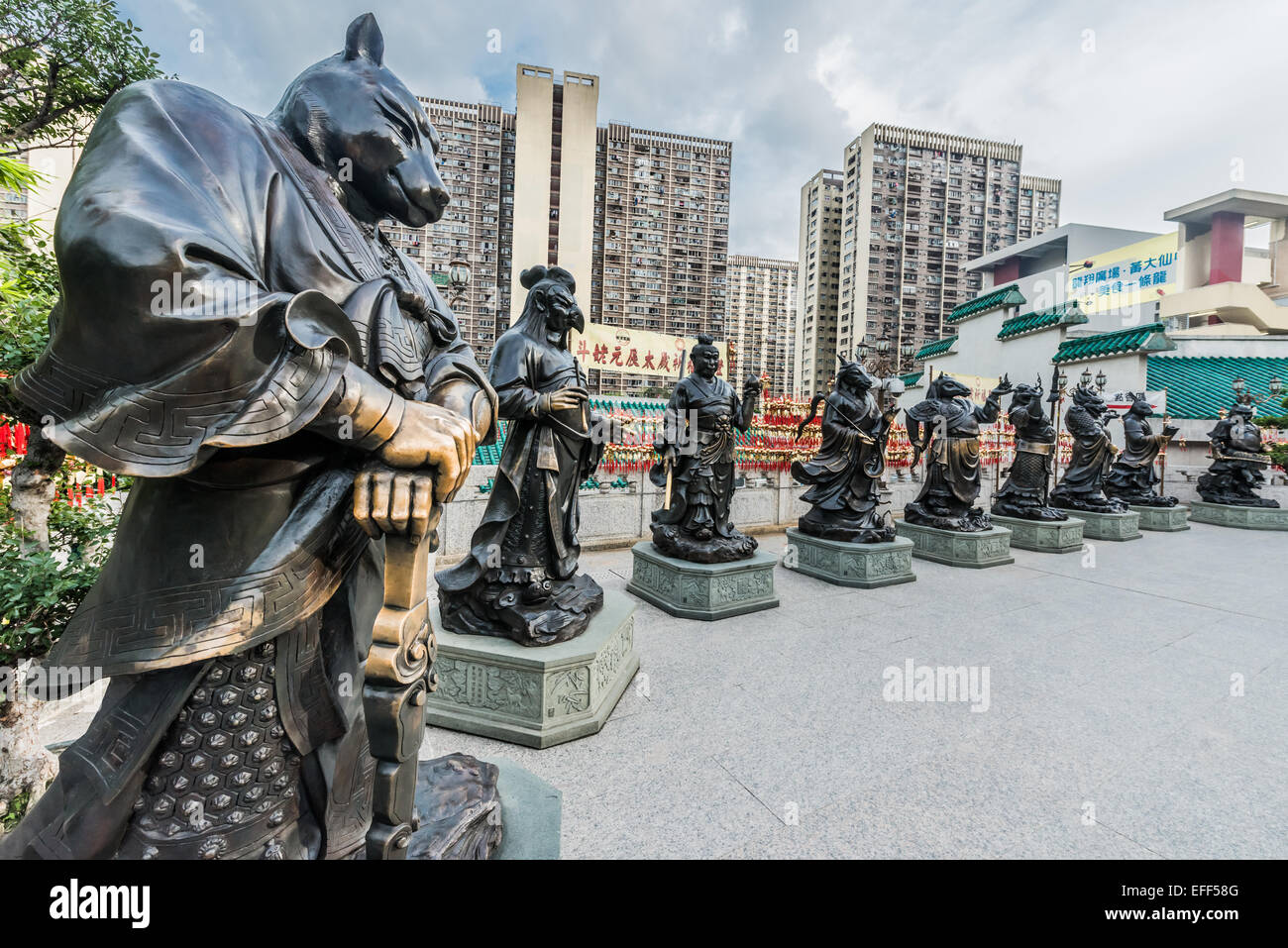 Chinese Zodiac statues at Sik Sik Yuen Wong Tai Sin Temple Kowloon in ...