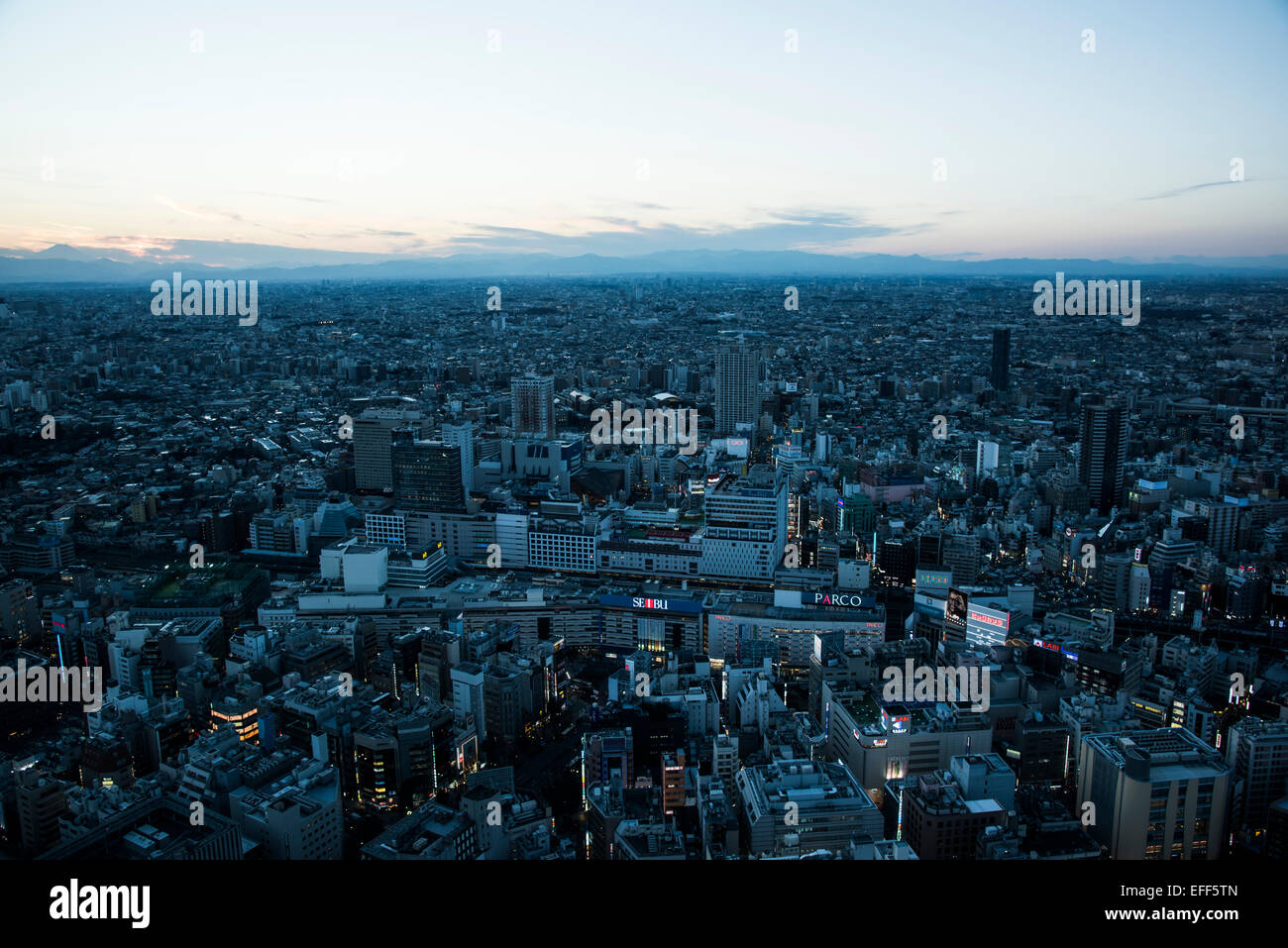 Aerial view of Ikebukuro station,from Sunshine city,Ikebukuro,Toshima-Ku,Tokyo,Japan Stock Photo