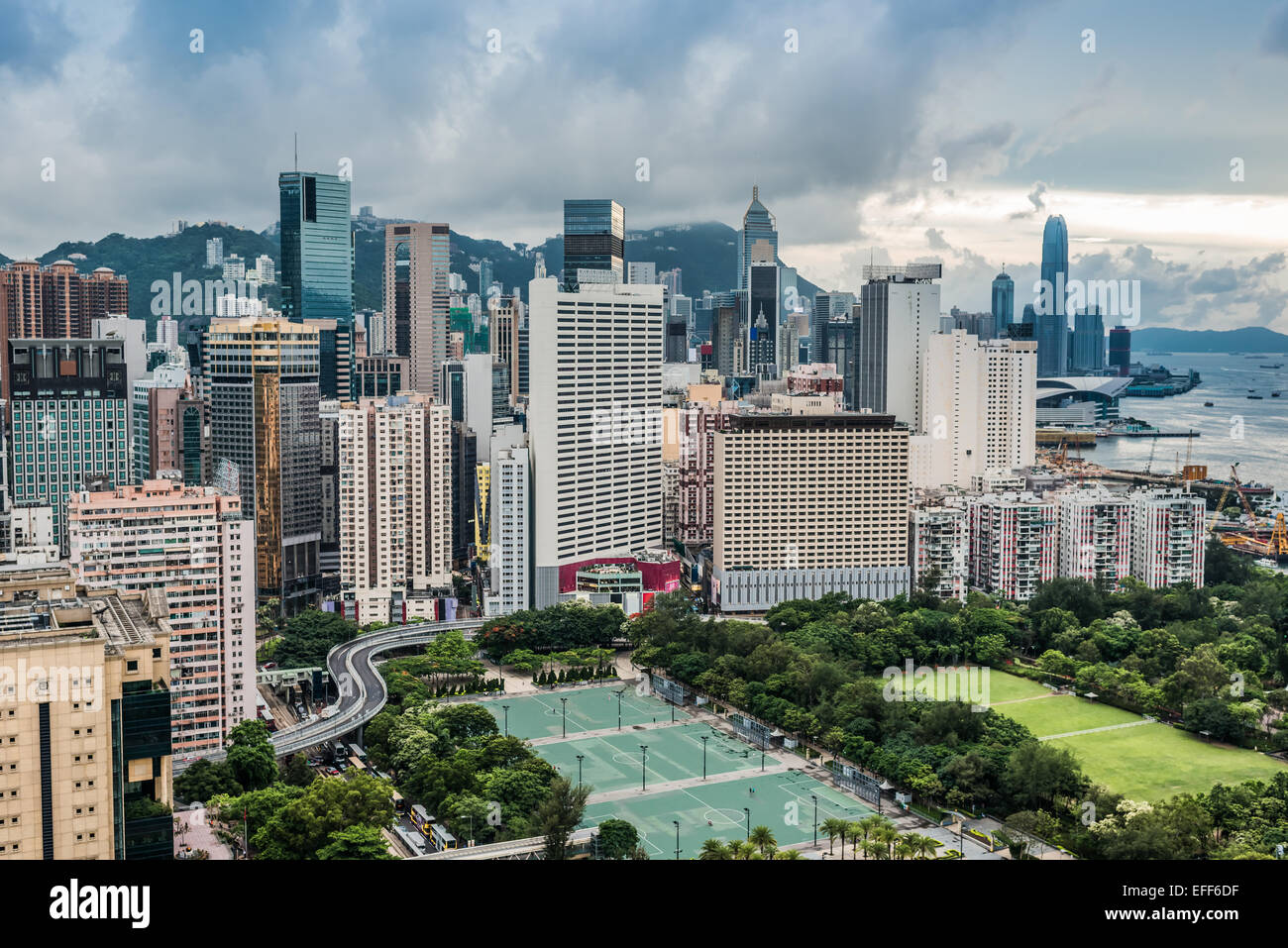 cityscape at Victoria Park Causeway Bay in Hong Kong Stock Photo