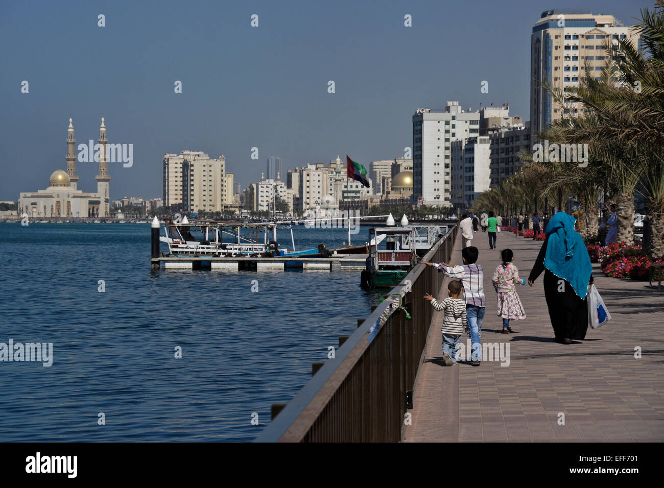 Masjid al-Maghfirah (mosque) on the Corniche, Sharjah, United Arab Emirates Stock Photo