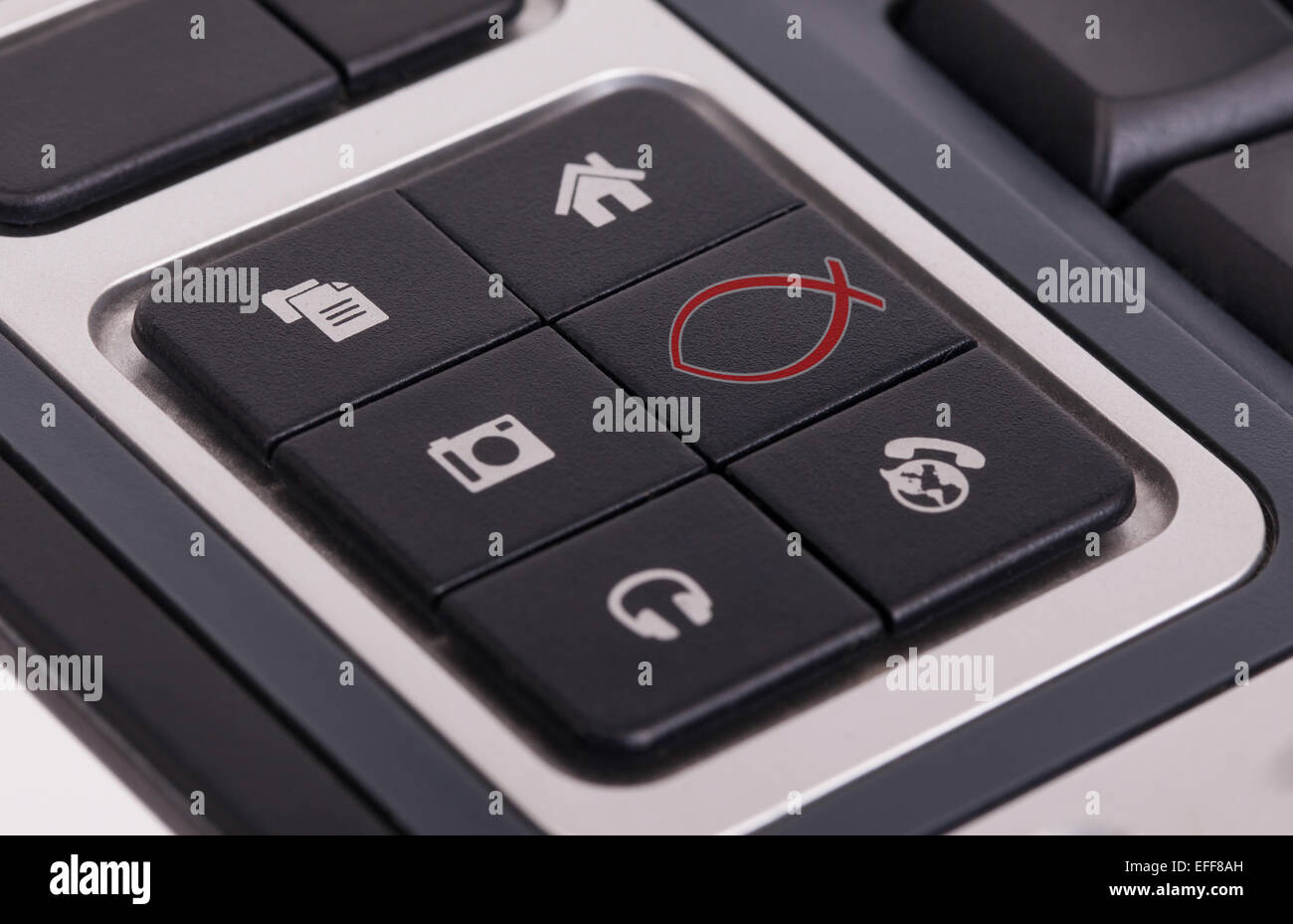 Buttons on a keyboard, selective focus on the middle right button ...