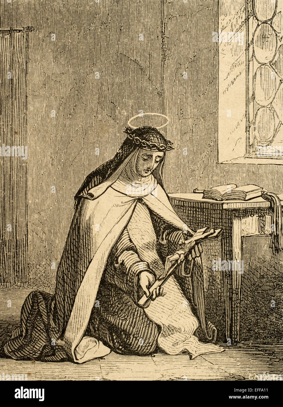 Saint Mary Magdalene of Pazzi (1566-1607). Italian Carmelite mystic and saint. Engraving by Capuz, 1852. Stock Photo