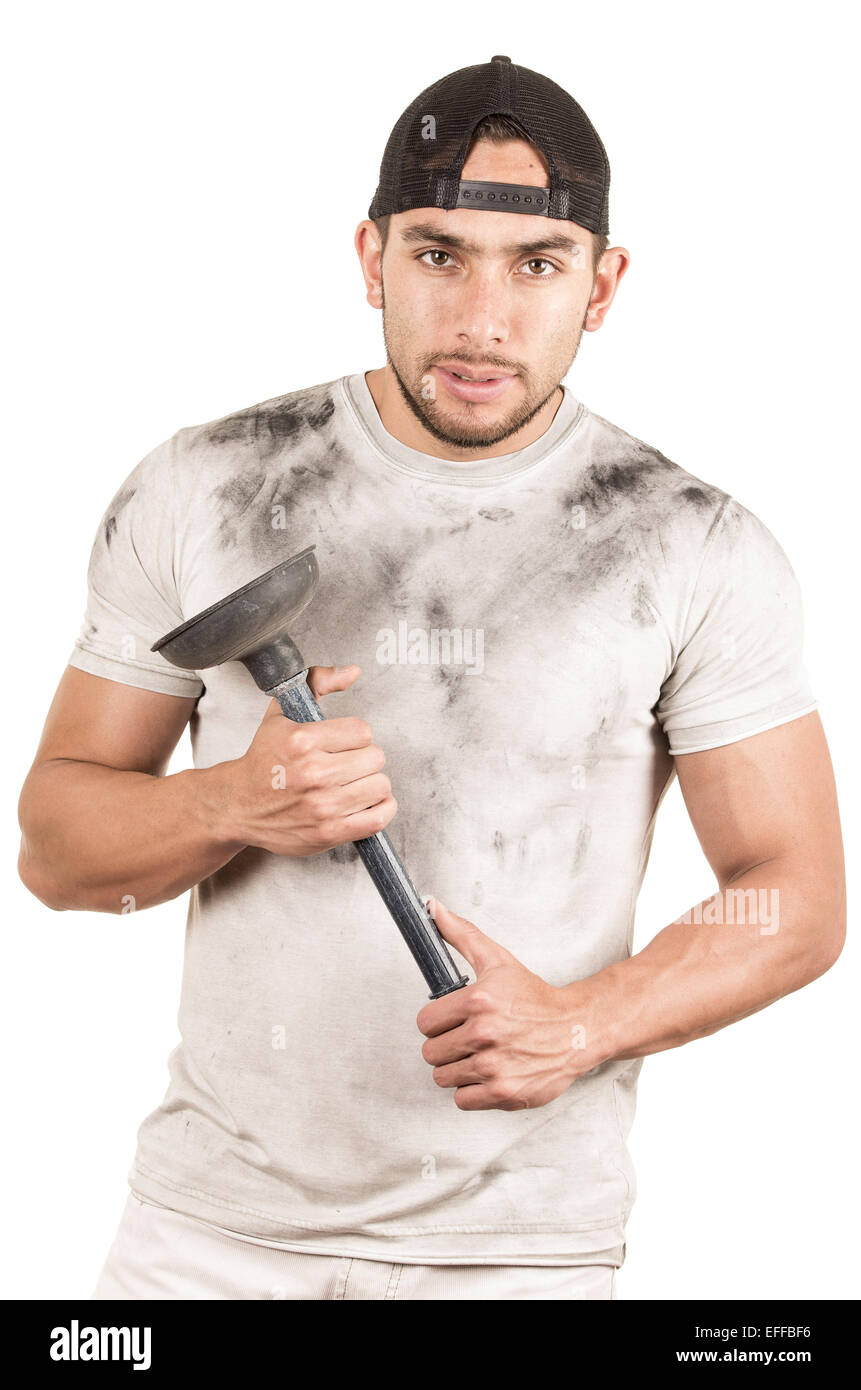 young muscular latin janitor Stock Photo Alamy