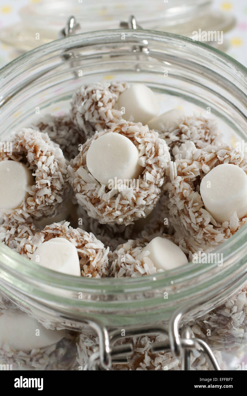 Coconut mushrooms a mushroom shaped sweet covered with desiccated