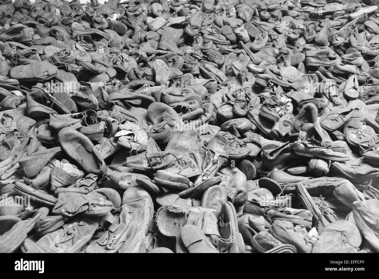 Shoes of the people deported in Auschwitz concentration camp, Poland Stock Photo