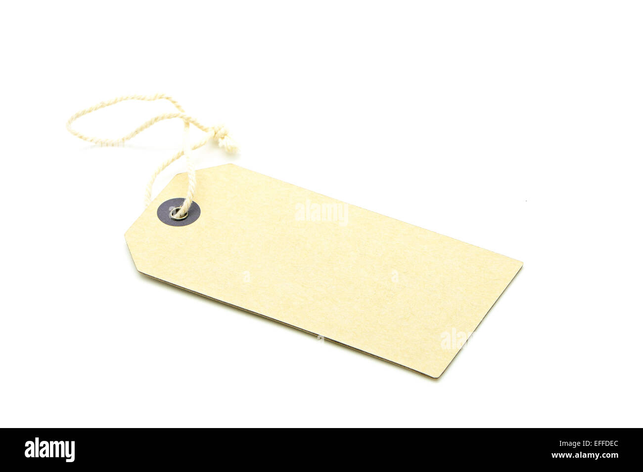 Blank tag tied with string, or Price, gift, sale tag and address label Stock Photo