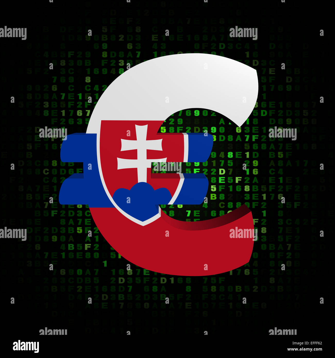 Euro symbol with Slovakian flag on hex code illustration Stock Photo ...