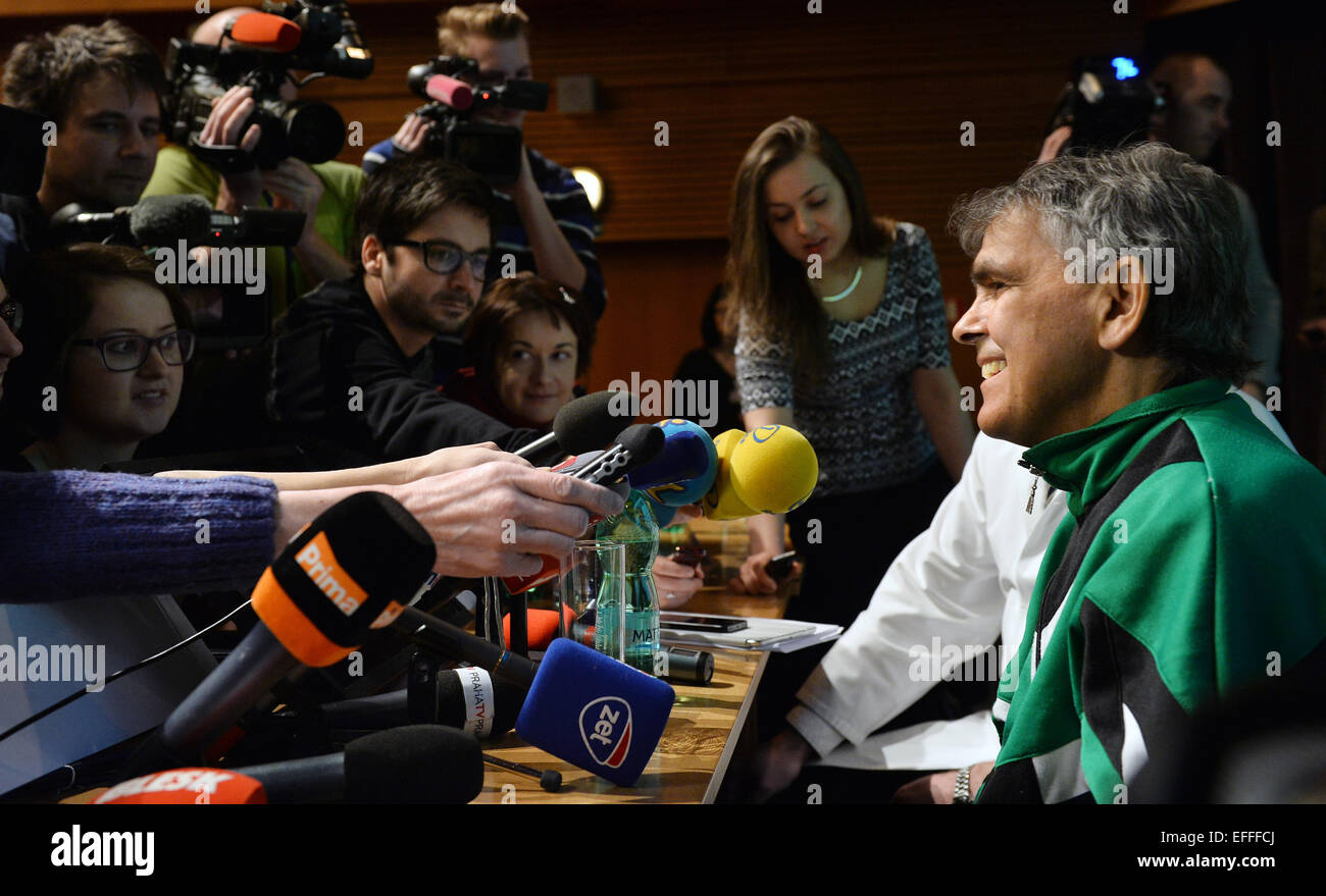 Prague, Czech Republic. 03rd Feb, 2015. Bartolomej Pesta, the patient who received a new stomach, pancreas, spleen, liver and small intestine in the unique multiple-organ operation transplantion last December, attends a news conference in IKEM, Prague, Czech Republic, on Tuesday, February 3, 2015. The prestigious Prague-based Institute for Clinical and Experimental Medicine (IKEM) centre transplanted a record 484 organs and for the first time in the Czech Republic, also the small intestine, last year. Credit:  CTK/Alamy Live News Stock Photo