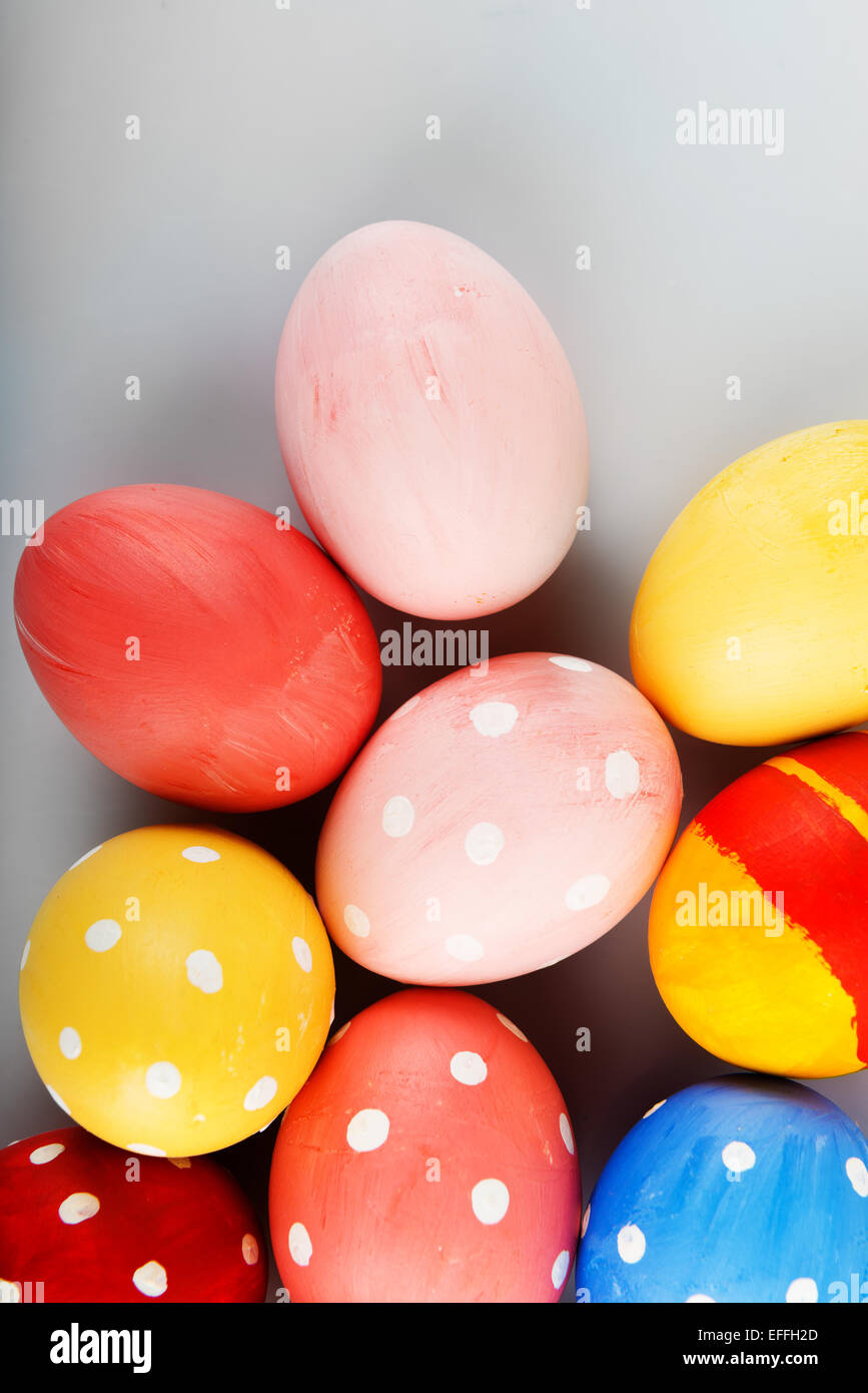 Easter eggs painted in pastel colors on a white background Stock Photo ...